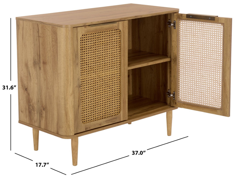 Safavieh Brey Stylish Compact Sideboard & Media Stand With Rattan Weave Design For Modern Living Spaces Oak / Brass MED3107C