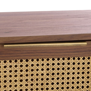 Safavieh Brey 3-Door Sideboard: Elegant Walnut Media Stand With Rattan & Brass Accents For Stylish Storage MED3108A
