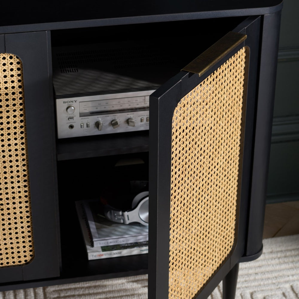 Safavieh Brey Modern 3-Door Sideboard/Media Stand With Rattan Texture For Stylish Storage Solutions Black / Brass MED3108B