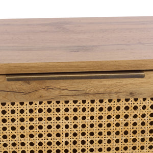 Safavieh Brey Modern 3-Door Sideboard/Media Stand With Rattan Texture For Stylish Storage Solutions Oak / Brass MED3108C