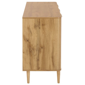 Safavieh Brey Modern 3-Door Sideboard/Media Stand With Rattan Texture For Stylish Storage Solutions Oak / Brass MED3108C