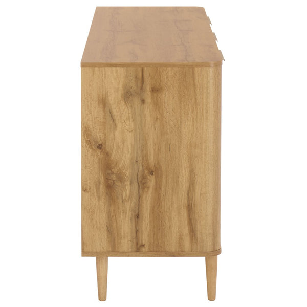 Safavieh Brey Modern 3-Door Sideboard/Media Stand With Rattan Texture For Stylish Storage Solutions Oak / Brass MED3108C