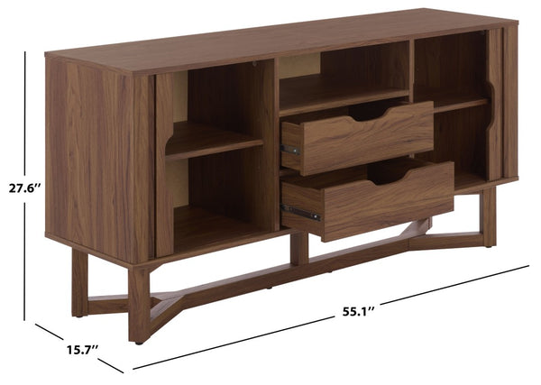 Safavieh Ilyum Walnut Tambour Door Sideboard with Drawers for Mid-Century Modern Living MED3109A-2BX