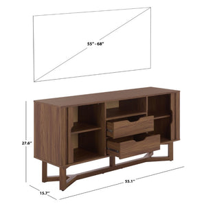 Safavieh Ilyum Walnut Tambour Door Sideboard with Drawers for Mid-Century Modern Living MED3109A-2BX
