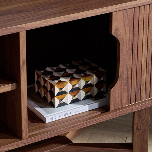 Safavieh Ilyum 2-Shelf Tambour Doors Sideboard - Stylish Media Stand With Walnut Finish For Modern Spaces MED3110A