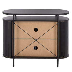 Safavieh Etka Compact Sideboard With Tambour Doors - Sleek Black Media Stand For Modern Living Spaces MED3111A