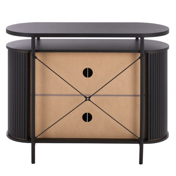 Safavieh Etka Compact Sideboard With Tambour Doors - Sleek Black Media Stand For Modern Living Spaces MED3111A