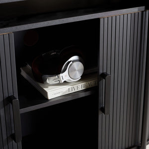 Safavieh Etka Compact Sideboard With Tambour Doors - Sleek Black Media Stand For Modern Living Spaces MED3111A