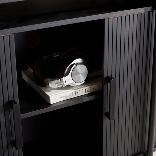 Safavieh Etka Compact Sideboard With Tambour Doors - Sleek Black Media Stand For Modern Living Spaces MED3111A