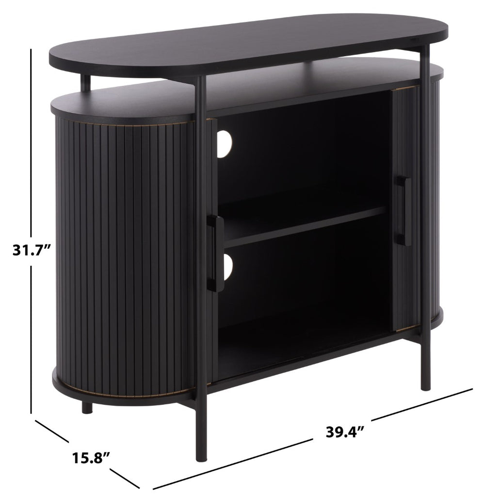 Safavieh Etka Compact Sideboard With Tambour Doors - Sleek Black Media Stand For Modern Living Spaces MED3111A