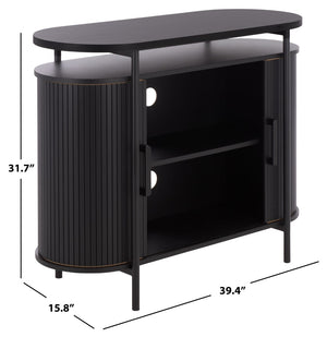 Safavieh Etka Compact Sideboard With Tambour Doors - Sleek Black Media Stand For Modern Living Spaces MED3111A