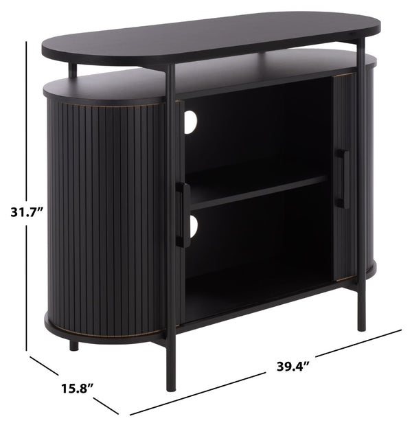 Safavieh Etka Compact Sideboard With Tambour Doors - Sleek Black Media Stand For Modern Living Spaces MED3111A