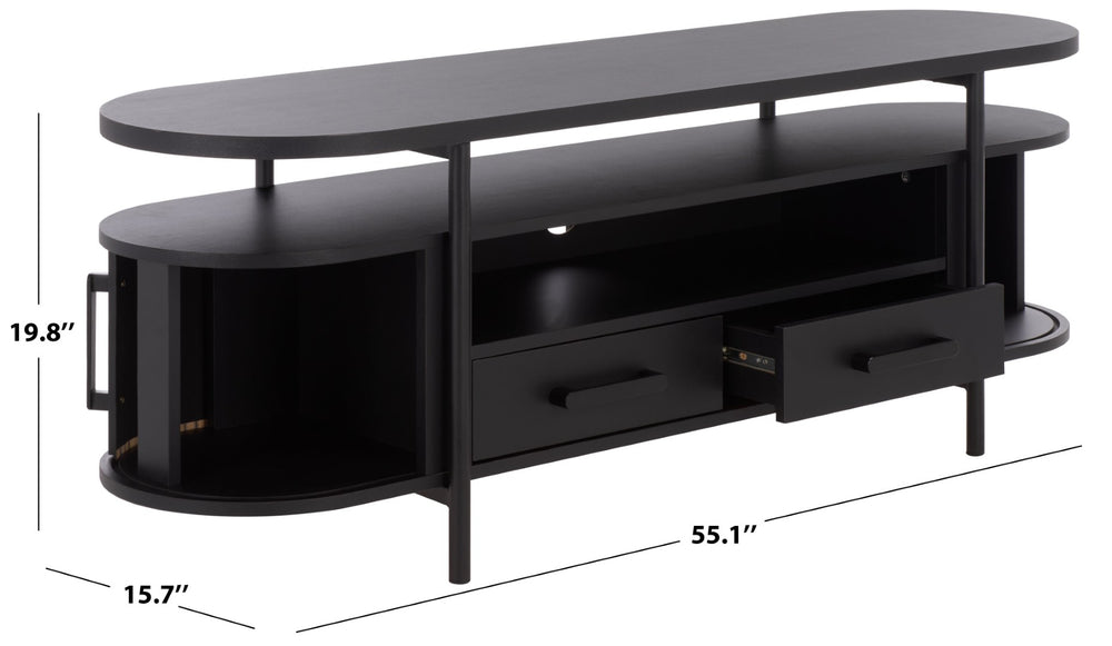 Safavieh Etka 2 Drawer Tambour Door Media Stand - Stylish Storage Solution For Modern Living Room Decor Black MED3112A
