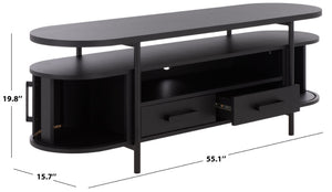 Safavieh Etka 2 Drawer Tambour Door Media Stand - Stylish Storage Solution For Modern Living Room Decor Black MED3112A