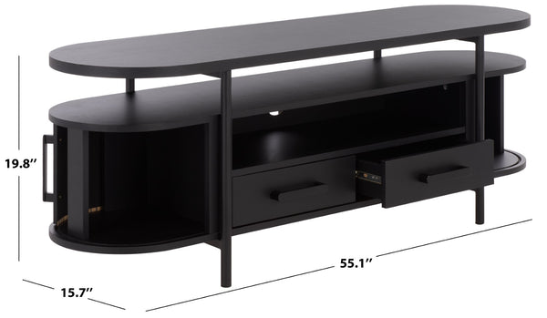 Safavieh Etka 2 Drawer Tambour Door Media Stand - Stylish Storage Solution For Modern Living Room Decor Black MED3112A