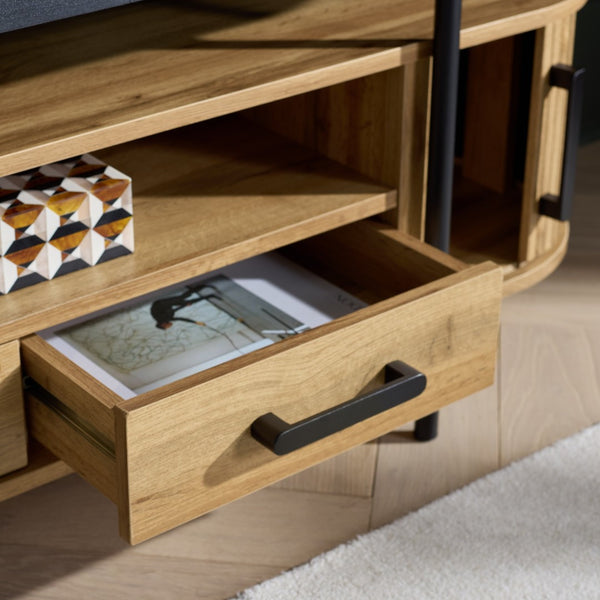 Safavieh Etka 2 Drawer Tambour Door Media Stand - Stylish Storage Solution For Modern Living Room Decor Oak MED3112B