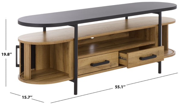 Safavieh Etka 2 Drawer Tambour Door Media Stand - Stylish Storage Solution For Modern Living Room Decor Oak MED3112B