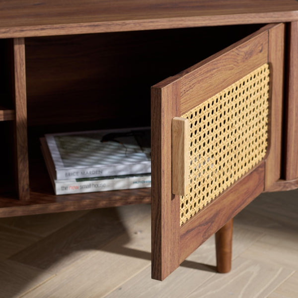 Safavieh Ders Walnut-Finish 2-Shelf Sideboard With Rattan Accents – Stylish Media Stand For Any Space MED3114A