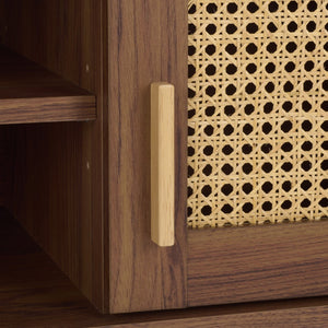 Safavieh Ders Walnut-Finish 2-Shelf Sideboard With Rattan Accents – Stylish Media Stand For Any Space MED3114A