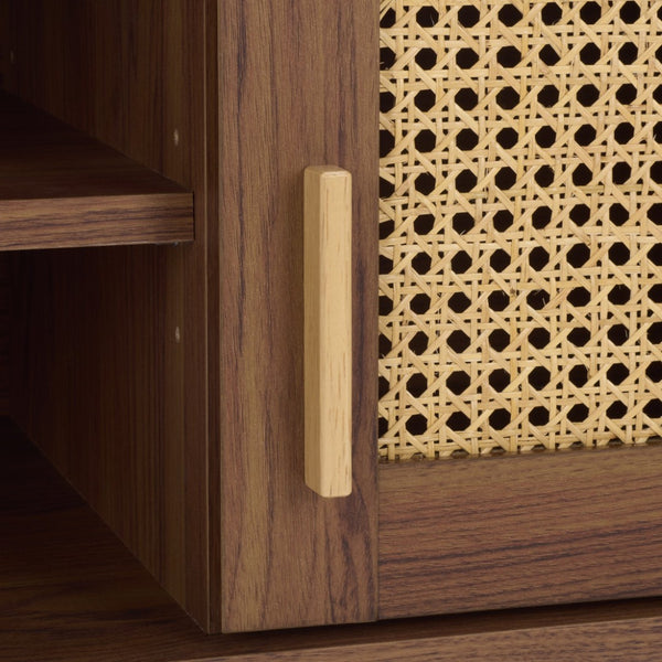 Safavieh Ders Walnut-Finish 2-Shelf Sideboard With Rattan Accents – Stylish Media Stand For Any Space MED3114A