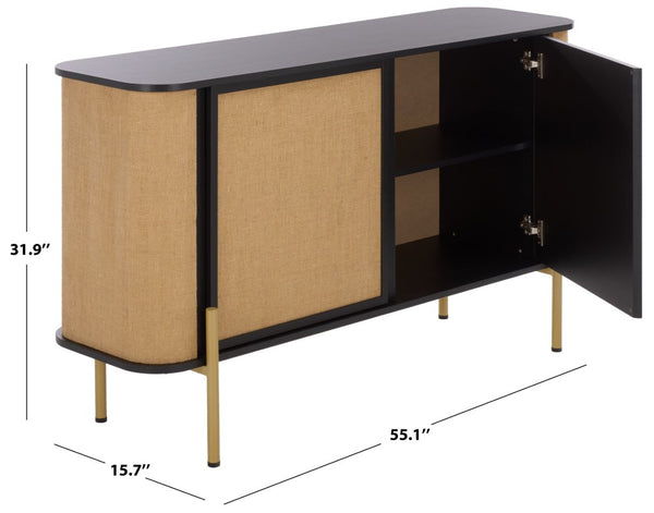 Safavieh Merk Jute Panel Sideboard with Black Metal Frame Gold Hardware Media Storage MED3115A-2BX