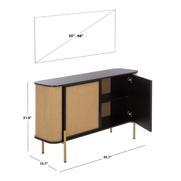 Safavieh Merk Jute Panel Sideboard with Black Metal Frame Gold Hardware Media Storage MED3115A-2BX