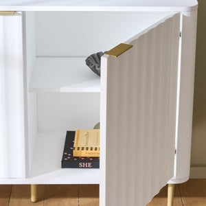 Safavieh Hilsa Three Door Sideboard White Gold Finish Modern Storage for Dining Living Room MED3116A-2BX