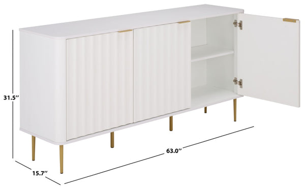 Safavieh Hilsa Three Door Sideboard White Gold Finish Modern Storage for Dining Living Room MED3116A-2BX