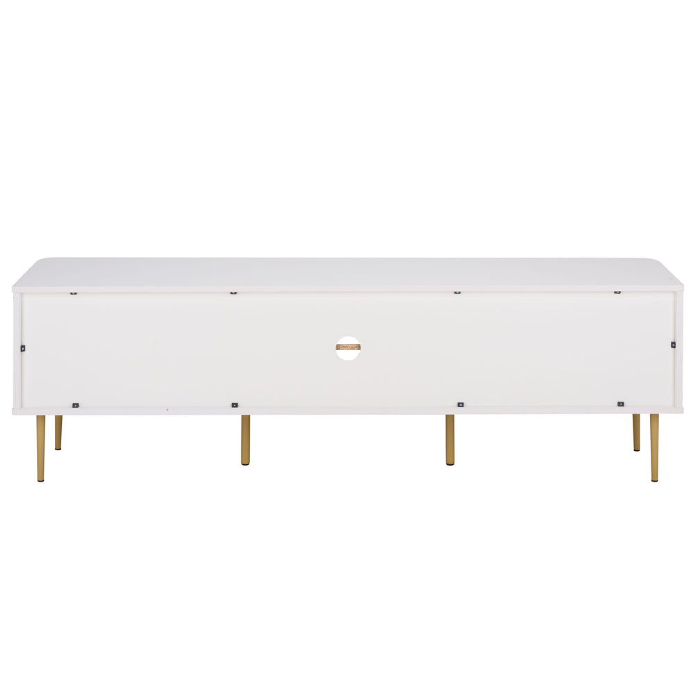 Hilsa Mid-Century Sideboard And Tv Stand With Three Doors, Two Shelves, Sleek Metal Trim, 65" Tv Support
