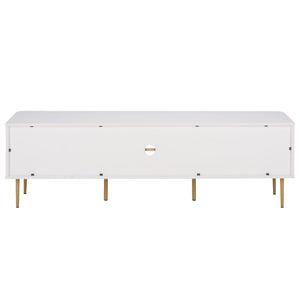 Hilsa Mid-Century Sideboard And Tv Stand With Three Doors, Two Shelves, Sleek Metal Trim, 65" Tv Support