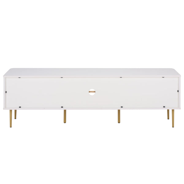 Hilsa Mid-Century Sideboard And Tv Stand With Three Doors, Two Shelves, Sleek Metal Trim, 65" Tv Support