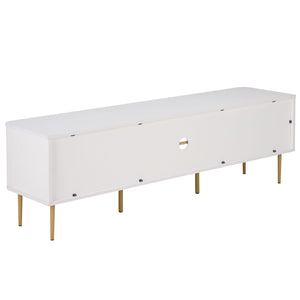 Hilsa Mid-Century Sideboard And Tv Stand With Three Doors, Two Shelves, Sleek Metal Trim, 65" Tv Support