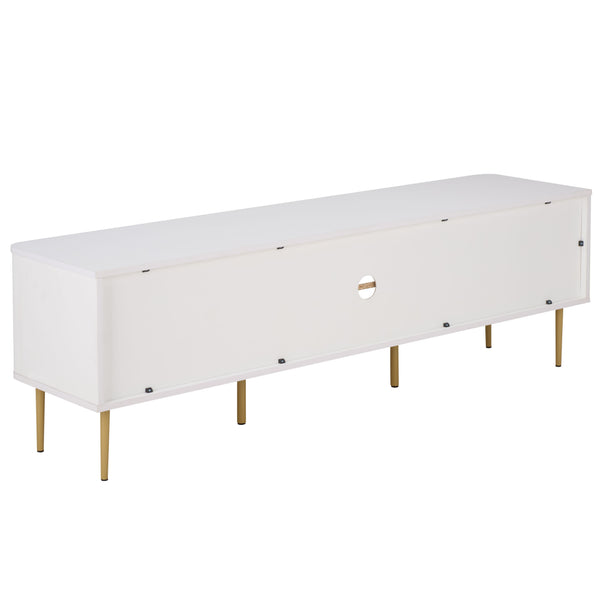 Hilsa Mid-Century Sideboard And Tv Stand With Three Doors, Two Shelves, Sleek Metal Trim, 65" Tv Support