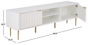 Hilsa Mid-Century Sideboard And Tv Stand With Three Doors, Two Shelves, Sleek Metal Trim, 65" Tv Support