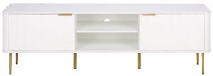 Hilsa Mid-Century Sideboard And Tv Stand With Three Doors, Two Shelves, Sleek Metal Trim, 65" Tv Support