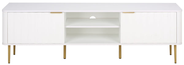 Hilsa Mid-Century Sideboard And Tv Stand With Three Doors, Two Shelves, Sleek Metal Trim, 65" Tv Support