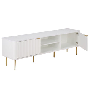 Hilsa Mid-Century Sideboard And Tv Stand With Three Doors, Two Shelves, Sleek Metal Trim, 65" Tv Support