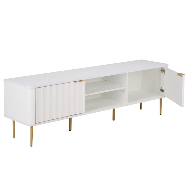 Hilsa Mid-Century Sideboard And Tv Stand With Three Doors, Two Shelves, Sleek Metal Trim, 65" Tv Support