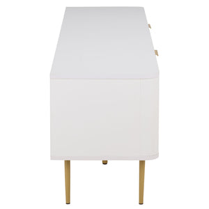 Hilsa Mid-Century Sideboard And Tv Stand With Three Doors, Two Shelves, Sleek Metal Trim, 65" Tv Support