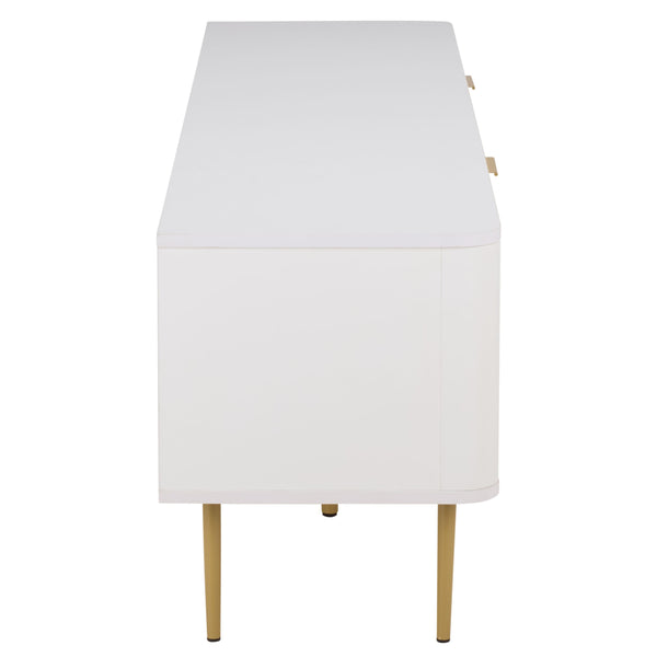 Hilsa Mid-Century Sideboard And Tv Stand With Three Doors, Two Shelves, Sleek Metal Trim, 65" Tv Support