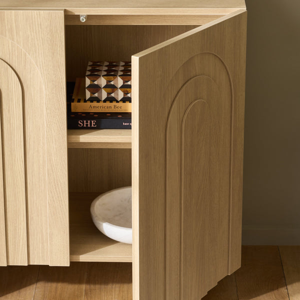 Simi Compact Sideboard Tv Stand With Ample Storage For Small Spaces — Durable Wood-Tone Veneer Design