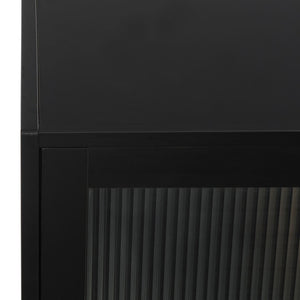 Safavieh Donahue Matte Black Three Door Media Console with Clear Glass Modern Storage MED3125A-2BX