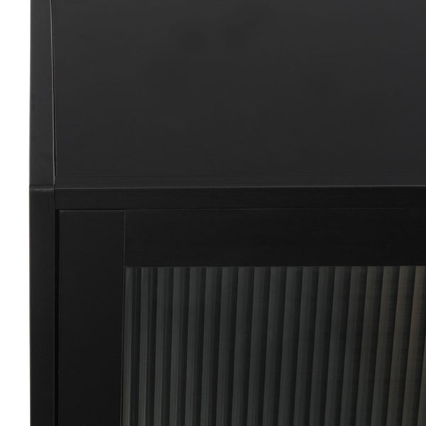 Safavieh Donahue Matte Black Three Door Media Console with Clear Glass Modern Storage MED3125A-2BX