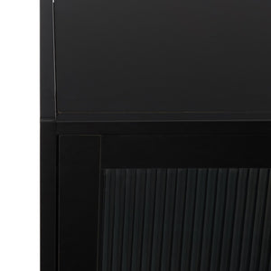 Safavieh Donahue Four Door Matte Black Sideboard with Clear Panels for Modern Living Spaces MED3126A-2BX