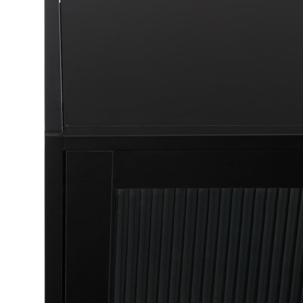 Safavieh Donahue Four Door Matte Black Sideboard with Clear Panels for Modern Living Spaces MED3126A-2BX