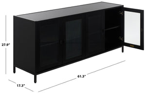 Safavieh Donahue Four Door Matte Black Sideboard with Clear Panels for Modern Living Spaces MED3126A-2BX