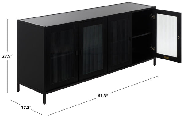 Safavieh Donahue Four Door Matte Black Sideboard with Clear Panels for Modern Living Spaces MED3126A-2BX