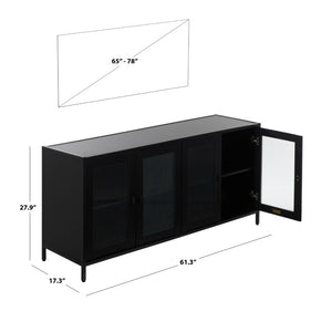 Safavieh Donahue Four Door Matte Black Sideboard with Clear Panels for Modern Living Spaces MED3126A-2BX