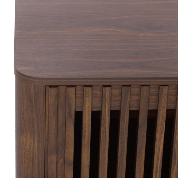 Safavieh Isak Slat Door Sideboard with Brass Hardware Mid-Century Style Living Room Storage Dark Brown / Brass MED3127A-2BX