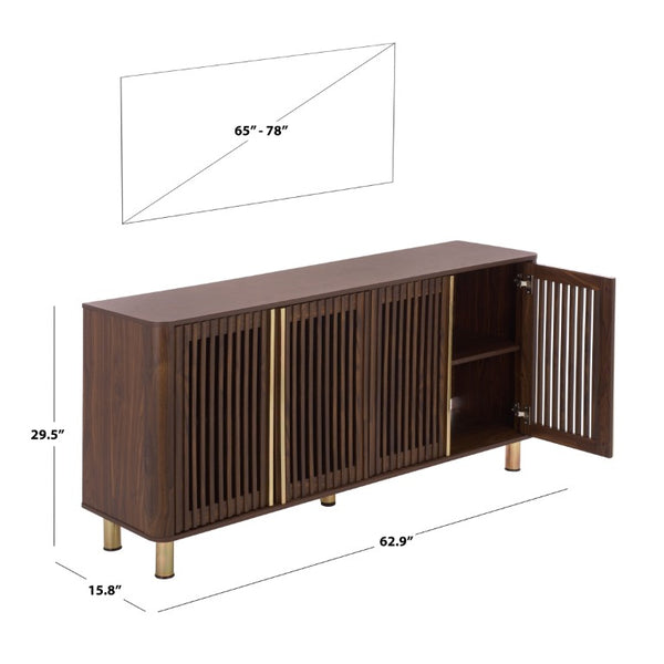 Safavieh Isak Slat Door Sideboard with Brass Hardware Mid-Century Style Living Room Storage Dark Brown / Brass MED3127A-2BX
